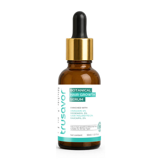 Trusavor Botanical Hair Growth Serum 30 ml | 4% Anagain, 3% Redensyl, 2% Baicapil, 2% Saw Palmetto & Biotin | Thicker & Stronger Hair | Prevents Hair Fall & Stimulates Follicles | For All Hair Types